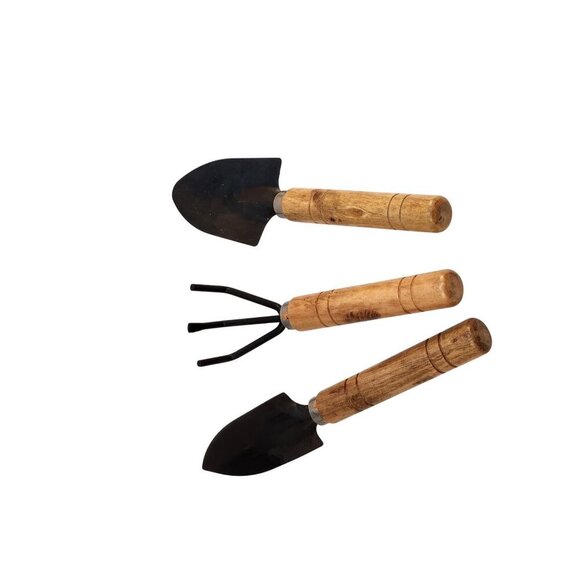 Miniature Gardening Tool Set With Wooden Handles & Metal Heads Set of 3, 6"long - Picture 5 of 5